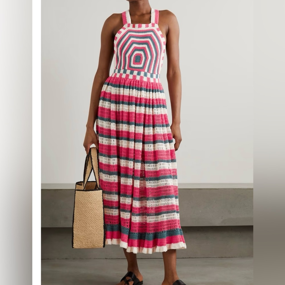 Ulla Johnson new with tags crochet Colorful Striped Maxi Dress